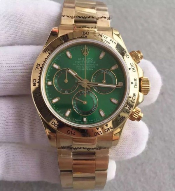 Rolex Daytona 116518 YG Green Dial on YG Bracelet A4130