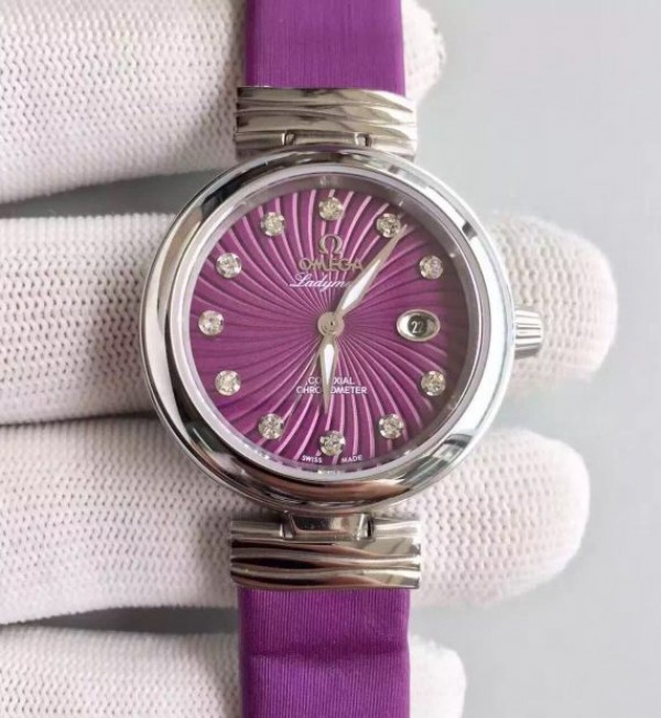 Omega De Ville Lady SS Purple Dial Leather Strap A8520