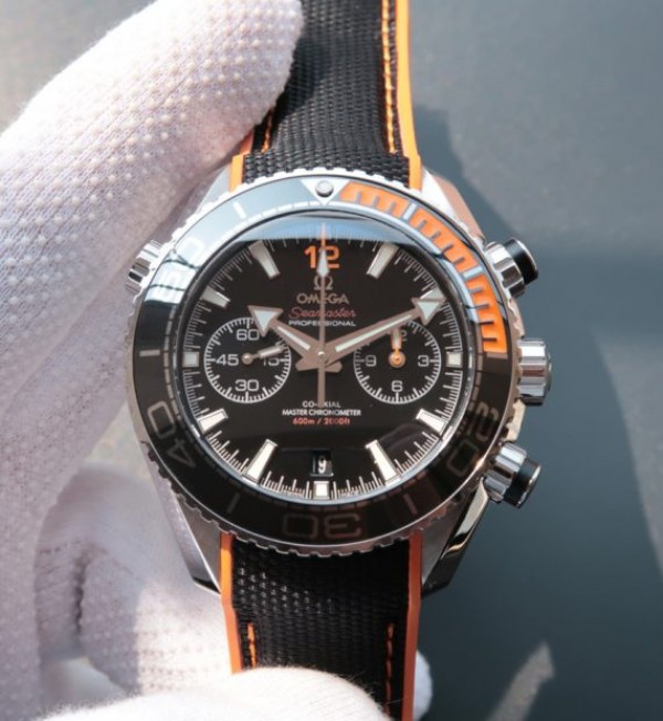 Omega OMF Planet Ocean Master Chronometer SS Black/Orange Bezel Black Dial Nylon A9900