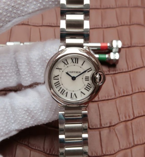 Cartier Ballon Bleu Ladies 28mm SS White Dial SS Bracelet Ronda Quartz