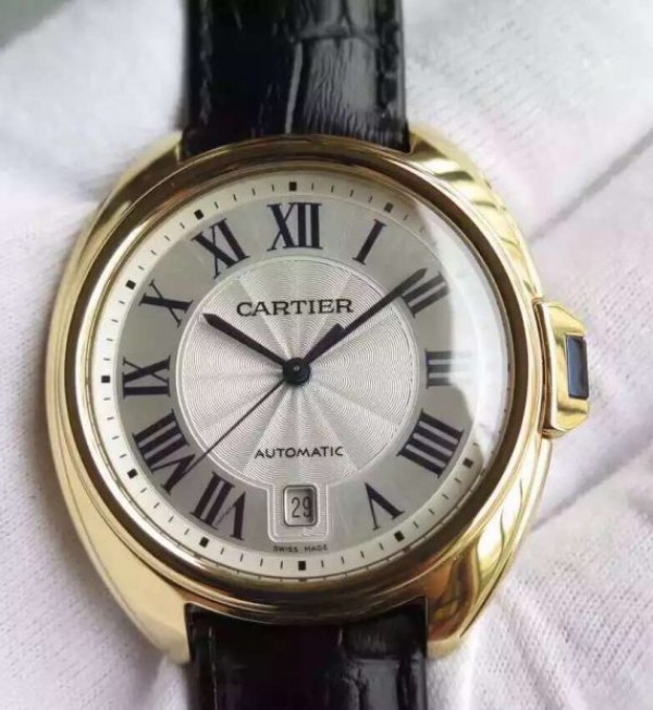 Cartier Cle de Cartier YG White Textured Dial Leather Strap MIYOTA9015