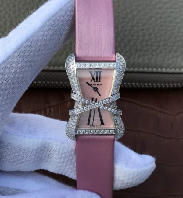 Cartier High Jewelry Watches WJ306014 Pink Dial Pink Fabric Strap