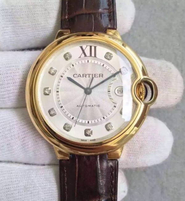 Cartier JF Ballon Bleu 42mm YG White Dial Leather Strap MIYOTA9015