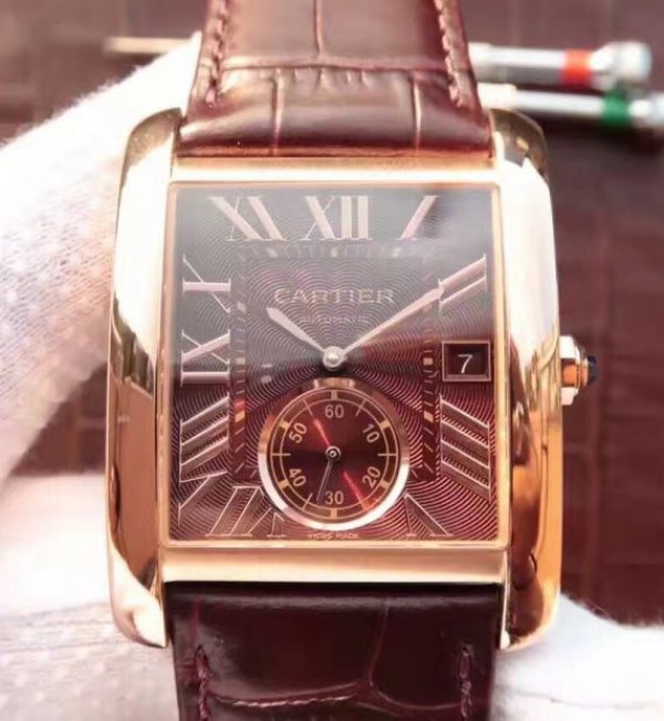 Cartier Tank MC RG Brown Dial RG Mark Brown Leather Strap