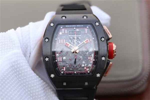 Richard Mille RM011 Black Ceramic RG Chrono Skeleton Dial Black Rubber Strap A7750