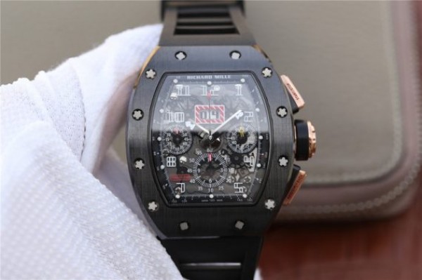 Richard Mille RM011 RG Black Ceramic Chrono Skeleton Dial Black Rubber Strap A7750