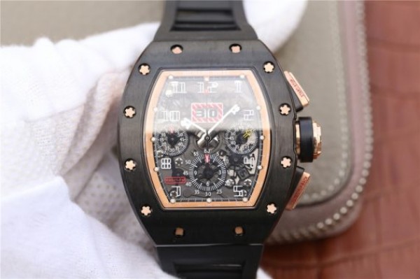 Richard Mille RM011 RG Black Ceramic Chrono Skeleton Dial RG Inner Bezel Black Rubber Strap A7750