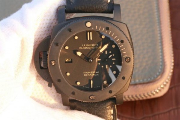 Panerai PAM607 XF Left Handed Real Ceramic Black Leather Strap P9000