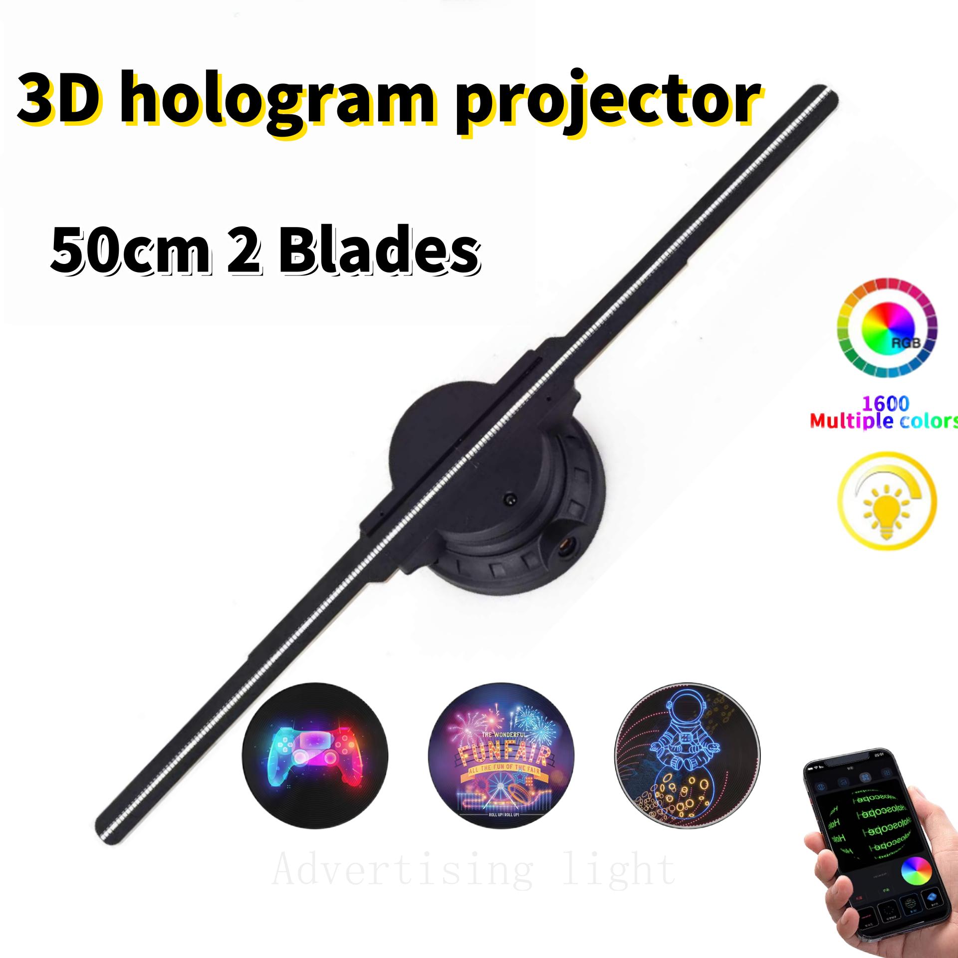50cm 2 Blades 3D Hologram Projector Fan Led Display Projectors Lamp Sign Holographic Lamp Store Bar Mall Advertising Logo Light