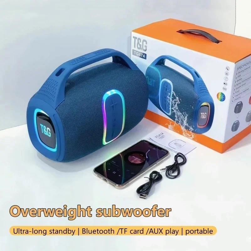 TG-674 Wireless Bluetooth High Quality Stereo Bass Waterproof BT Speaker LED RGB Light Portable Fabric Active Speaker FM Radio