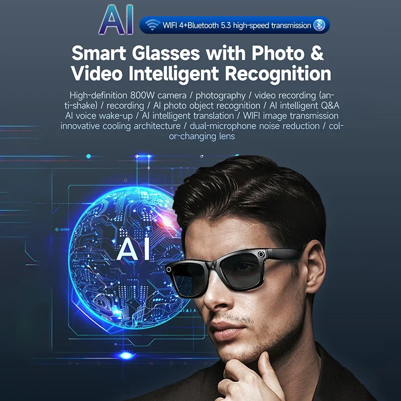 Smart AI Translation Smart Glasses Take Photos Recognizing Objects 4K Camera Bluetooth Music Call Intelligent Recording Glasses