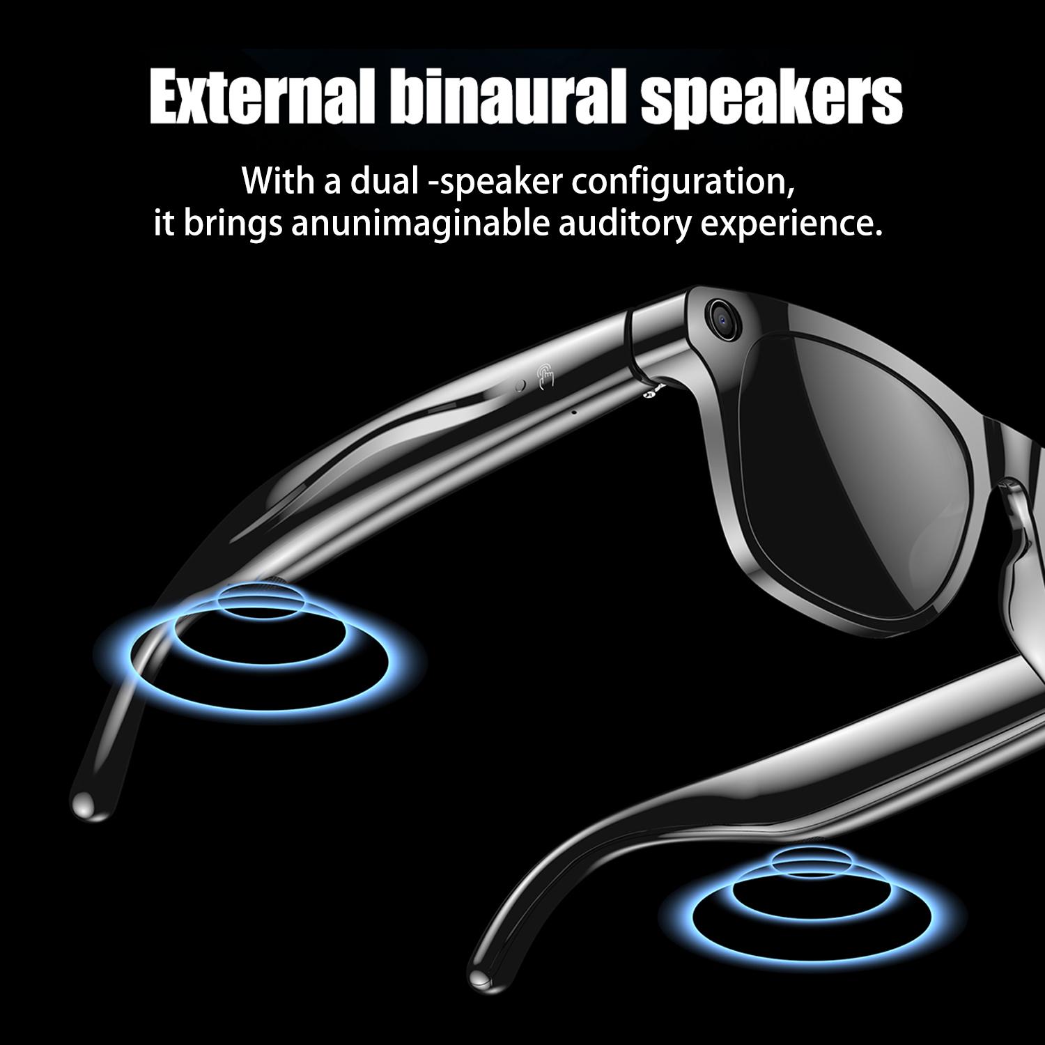 Smart Camera Glasses Bluetooth Headphones Translation AI Voice Assistant Music Sports Earphones Smart Touch Control Sunglasses Colorful Local Silicon Wearable Chargeable Black - Image 2
