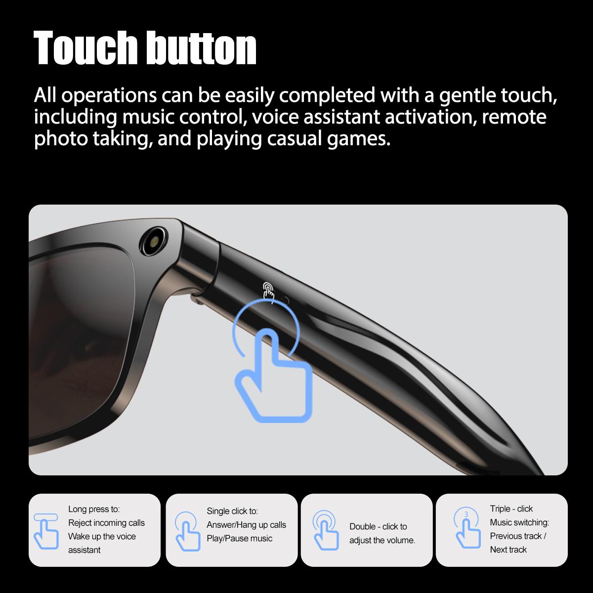 Smart Glasses Camera For Photo&Video Capture With Built-in Flash High-Capacity Battery Men Women Headphone Bluetooth Sunglasses Local Wearable Chargeable White