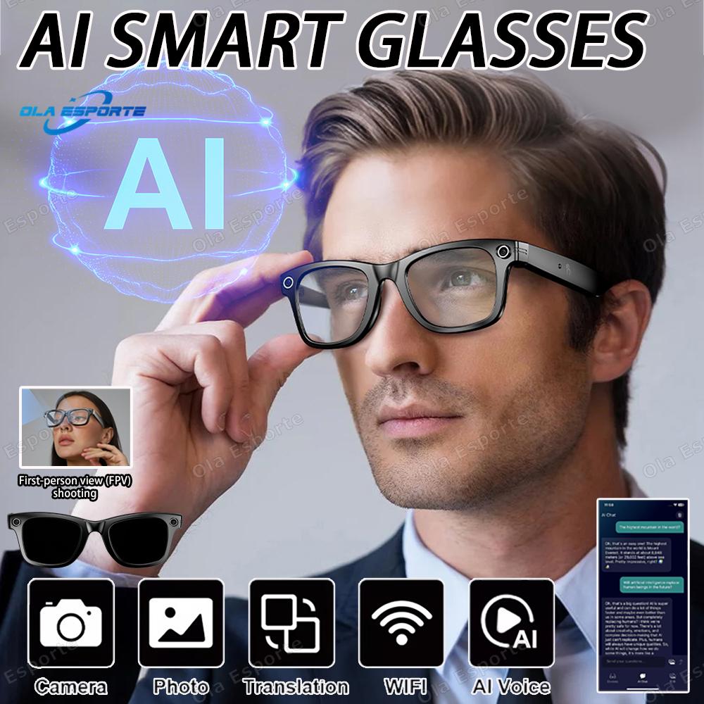 New Smart Glasses Recording Videos AI Photo Recognition Answer Translation Bluetooth Call glasses Outdoor Sports Sunglasses Men Wearable Local Magnetic Bk-Wh
