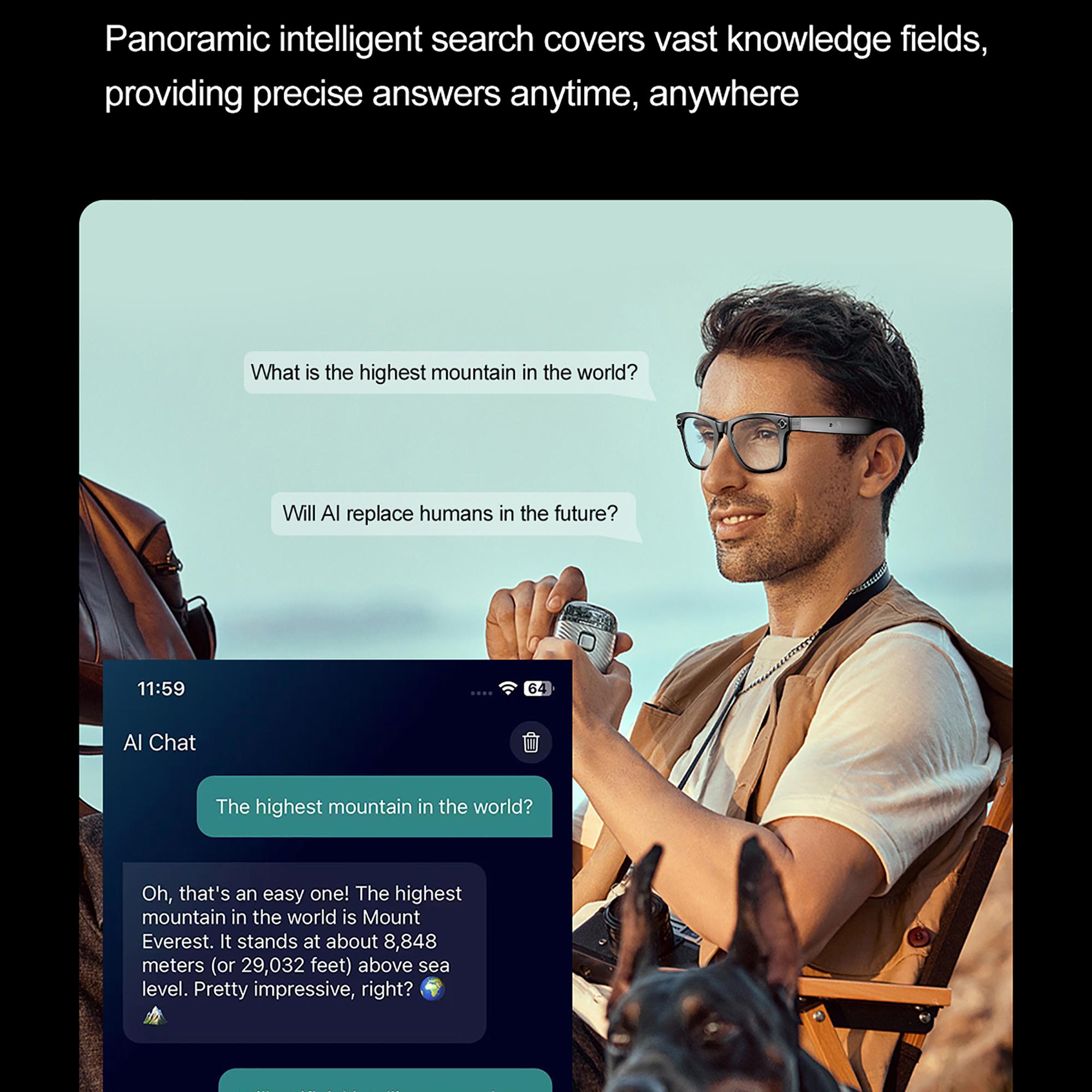 AI Photo Recognition Anti-blue Light Bluetooth Call Men Women Smart Glasses 720P Take Video AI Chat Music IP65 Waterproof Button Local