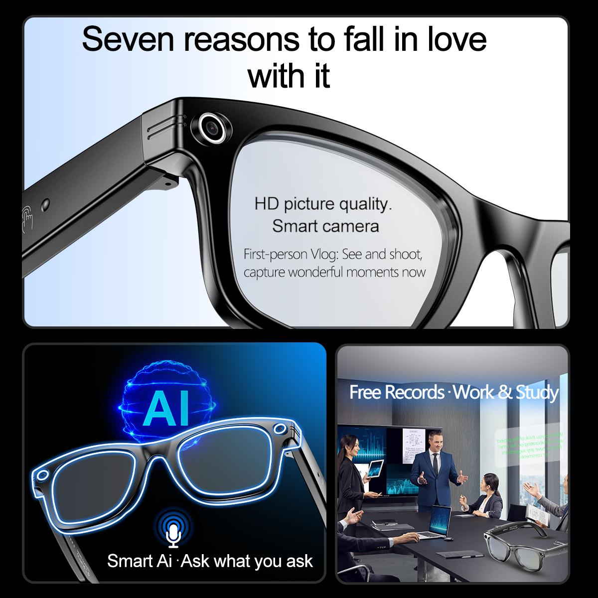 2025 New AI Interaction Smart Glasses With Camera Photo Video Record Translation Music Smart Sunglasses Bluetooth Call Headphone Wearable