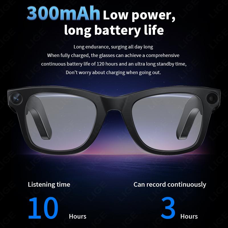 LIGE New 800W Pixels Camera AI smart glasses 32GB Memory 1080P Video Shoot Wireless Transmission AI Translation Smart Sunglasses Silicon Magnetic
