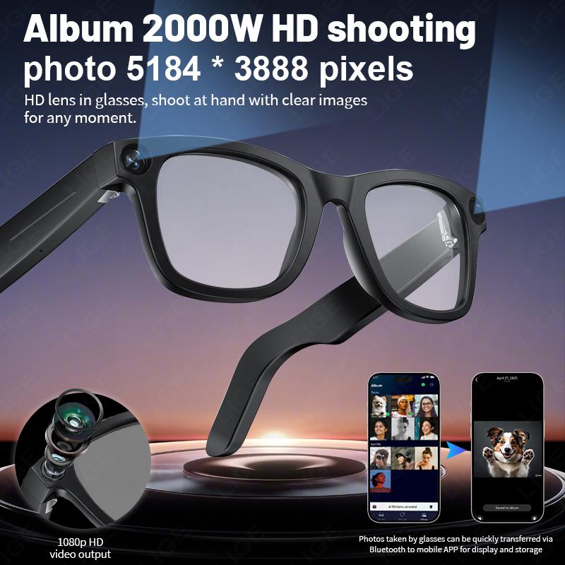 LIGE New 800W Pixels Camera AI smart glasses 32GB Memory 1080P Video Shoot Wireless Transmission AI Translation Smart Sunglasses Silicon Magnetic - Image 2