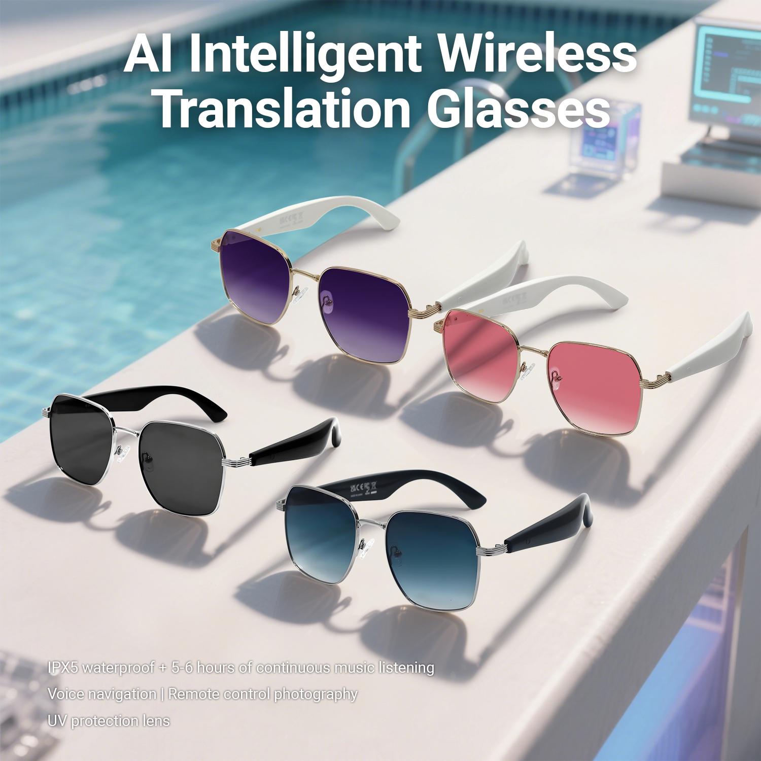 GY200 Smart Glasses 100+ Online Language AI Automatic Dialogue Translation Bluetooth Glasses With Speaker Sports UV Protection Magnetic Water Proof Android Device Remote Wearable Wireless Chargeable Pink - Image 4