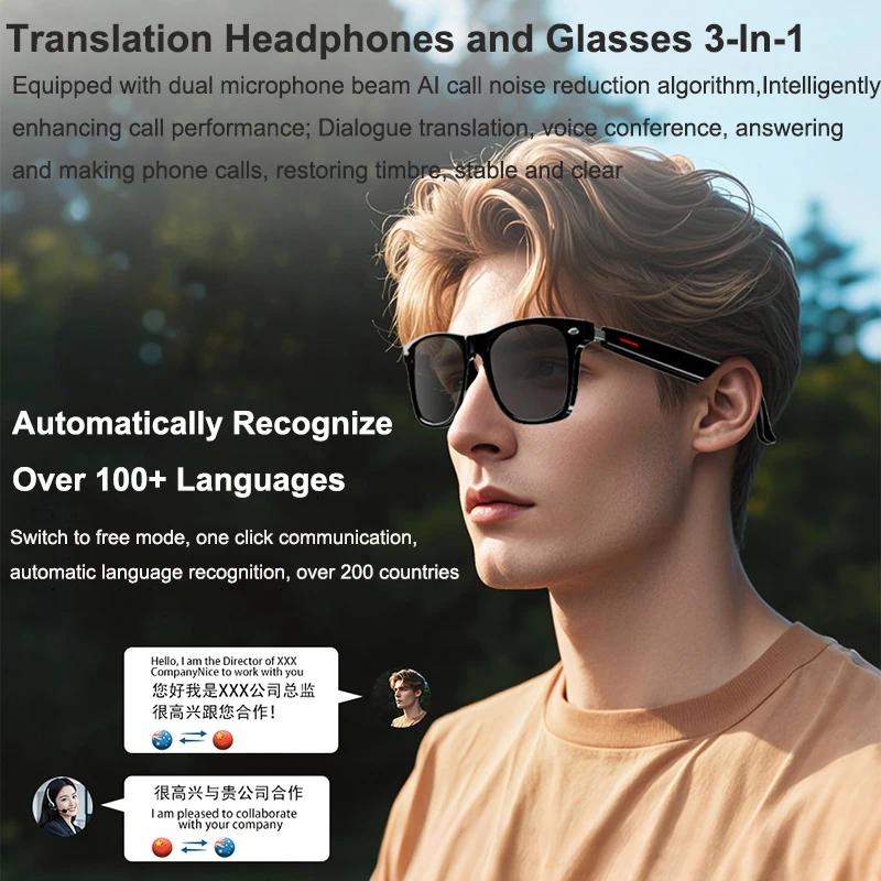 3 in 1 Smartglasses & Translator & Headset with Microphone Voice Assistant Bluetooth Call Camera Control Smart Bluetooth Glasses - Image 4