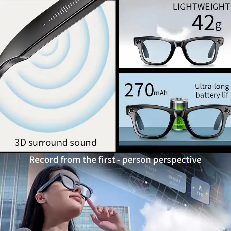 Smart Glasses AI Translate Bluetooth Call Music Voice Assistant Smart sunglasses Control Camera Video Recording Identify Object Wearable