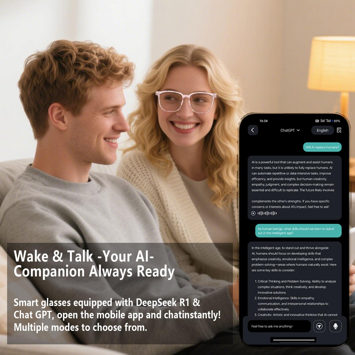 Smart AI translation audio glasses, real-time app translation in over 160 languages, light-sensitive color-changing lenses Wearable White - Image 3