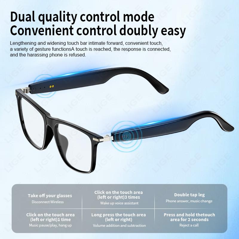 LIGE Smart Glasses Sunglasses Bluetooth Call Outdoor Sport Headphones Blue Light Waterproof Anti-UV Eyeglasses For Men Women New Wireless Adjustable - Image 2