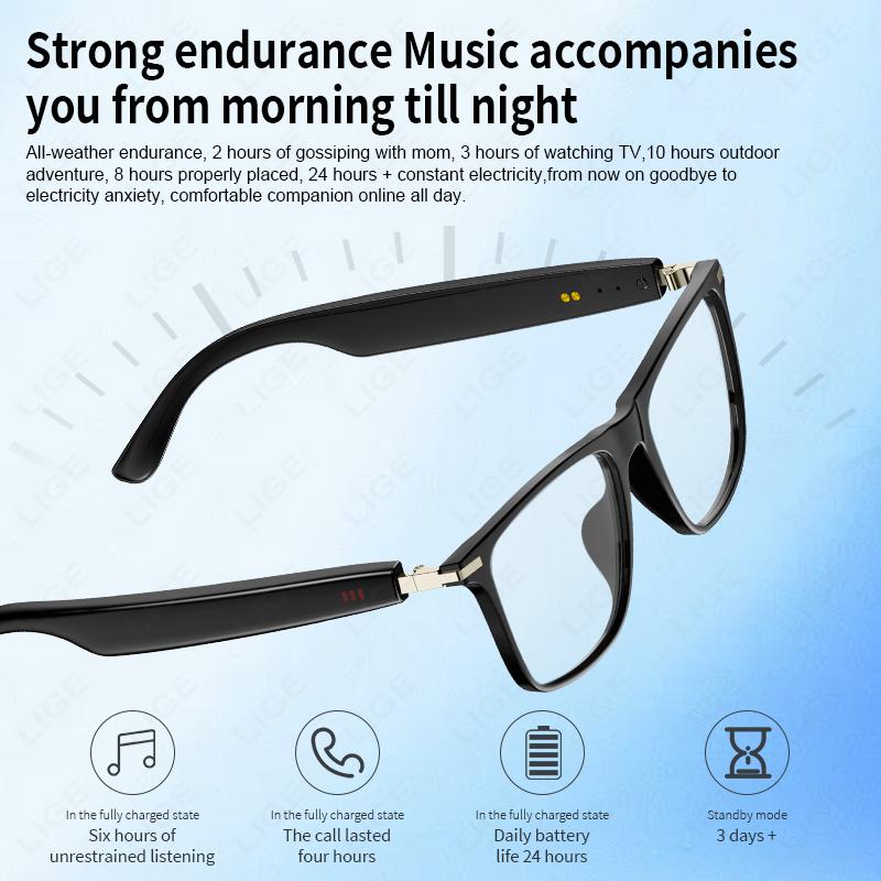 LIGE Smart Glasses Sunglasses Bluetooth Call Outdoor Sport Headphones Blue Light Waterproof Anti-UV Eyeglasses For Men Women New Wireless Adjustable - Image 5