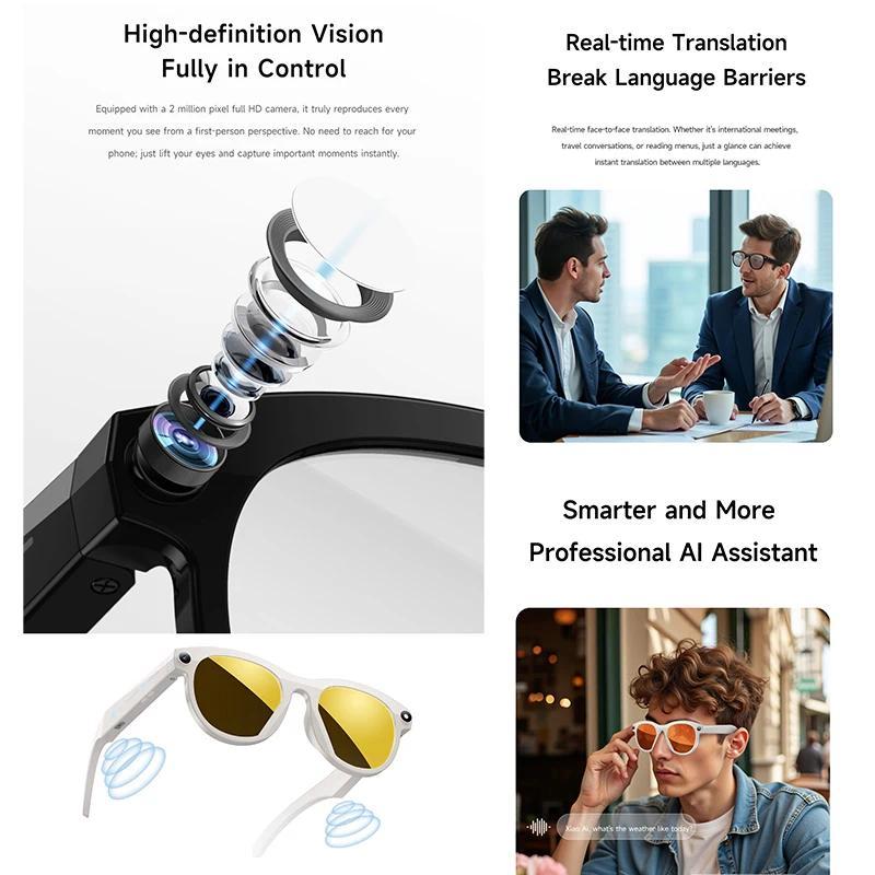 AI Smart Glasses with 8MP Camera Video Recording 100+ Languages Translation Sunglasses Bluetooth Call Music Play Men Women 2025