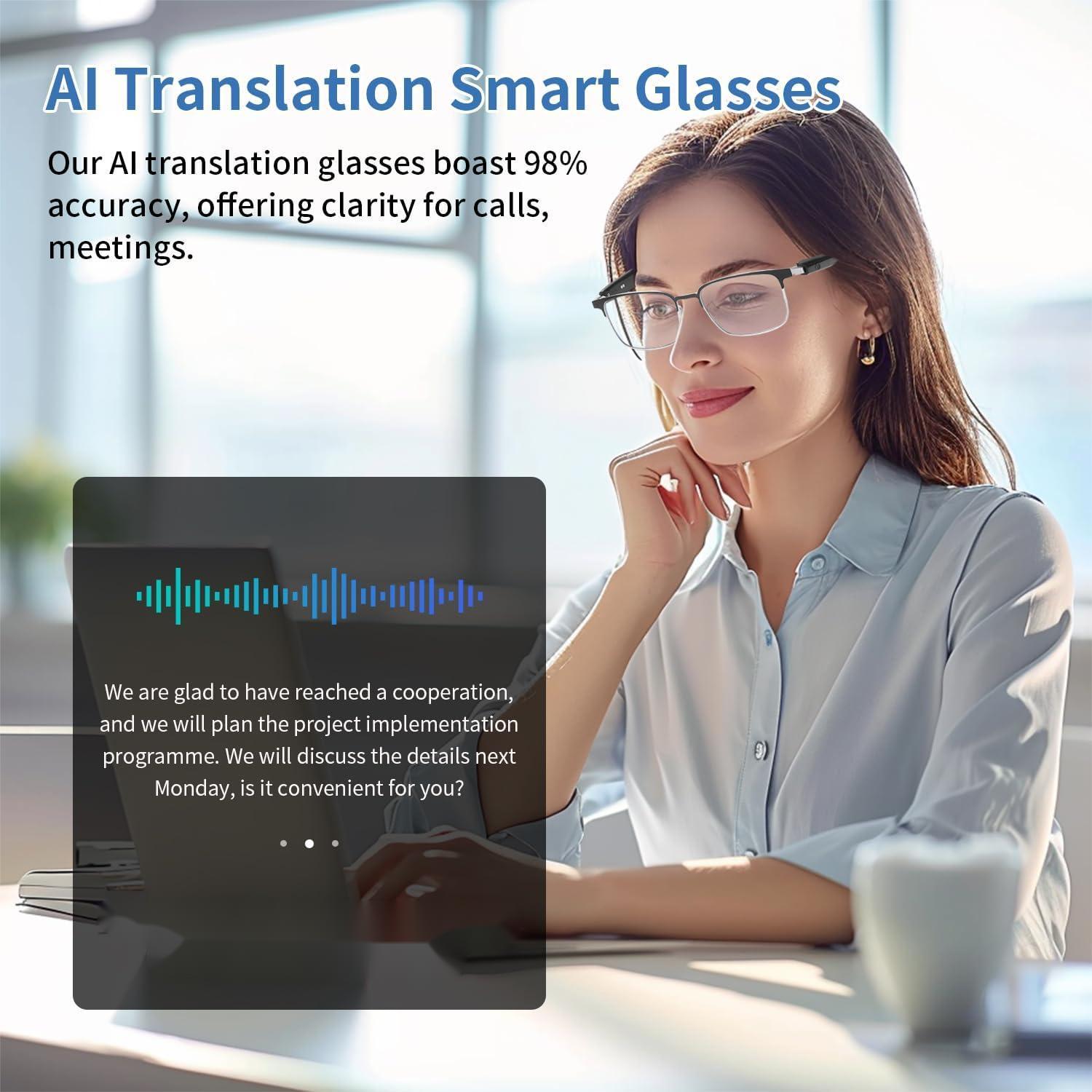 Smart glasses with translating app, interchangeable lenses, high-definition voice calling, Hi-Fi sound quality, open-ear headphone design