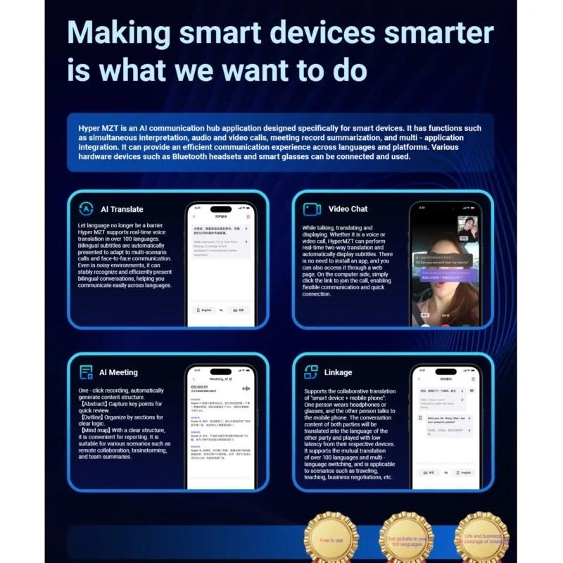 2026 Smart Glasses AI translation 100+ Languages Make Receive Calls Music Calling Noise Reduction Light BT TWS Glasses Men Women