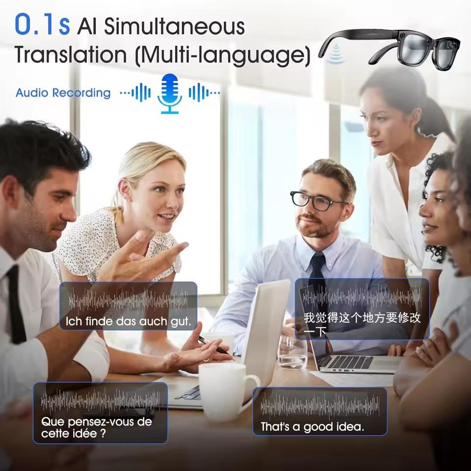 New4K Ultra HD AI Glasses Men Chat IP65 Waterproof Voice Assistant AI Transmission 800W Camera Bluetooth Call Smart Glasses 2025