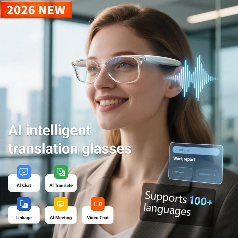 Smart Glasses with AI Translation, Supporting 100+ Languages, Make and Receive Calls, Provide Music Playback, Noise Reduction, Lightweight, TWS Compatible Glasses, Suitable for Men and Women, Introduced in 2026