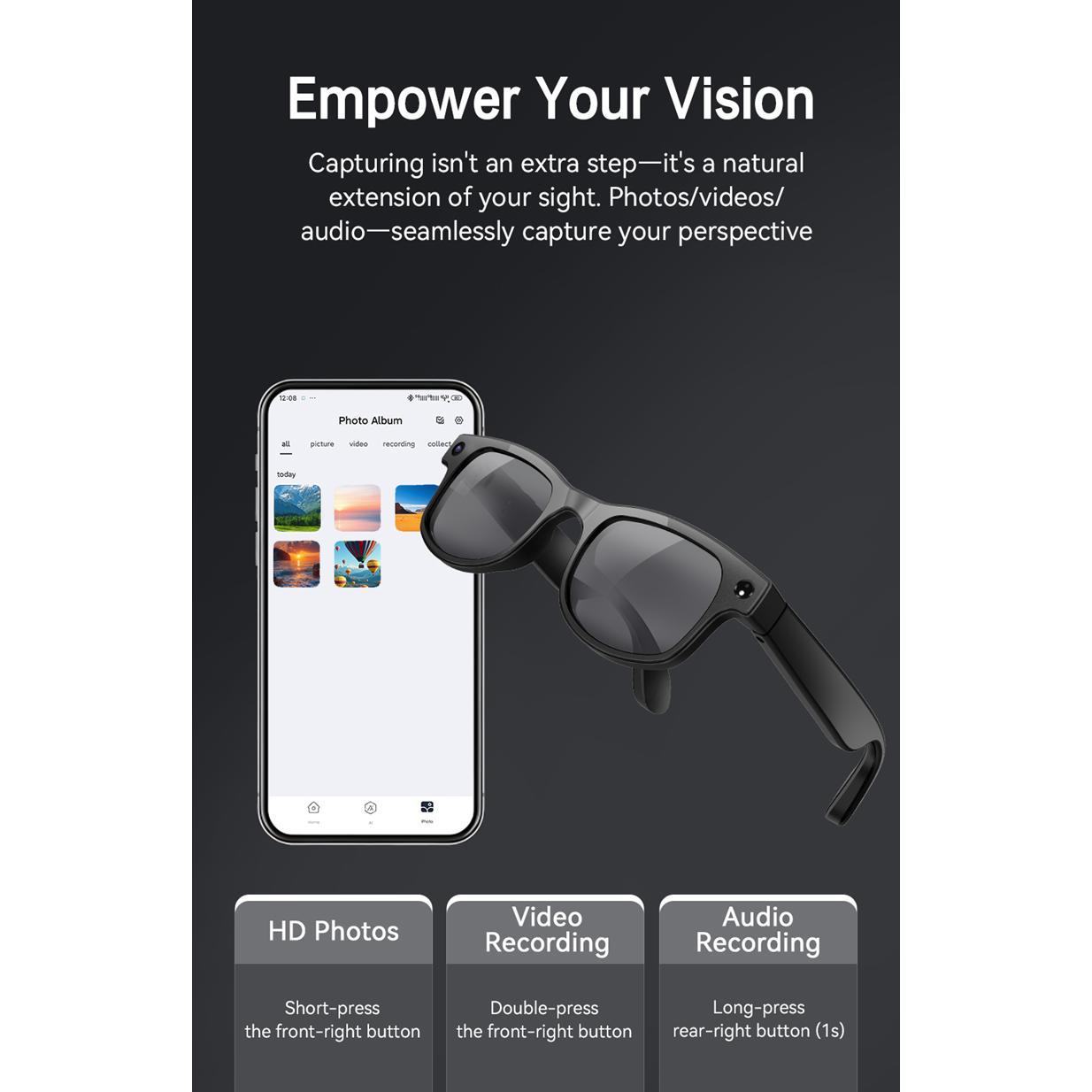 Smart Glasses with Camera, AI 6K, Bluetooth, Multi-Function Calling, Voice Assistant, Music Player, Translation, Photochromic Glasses, New