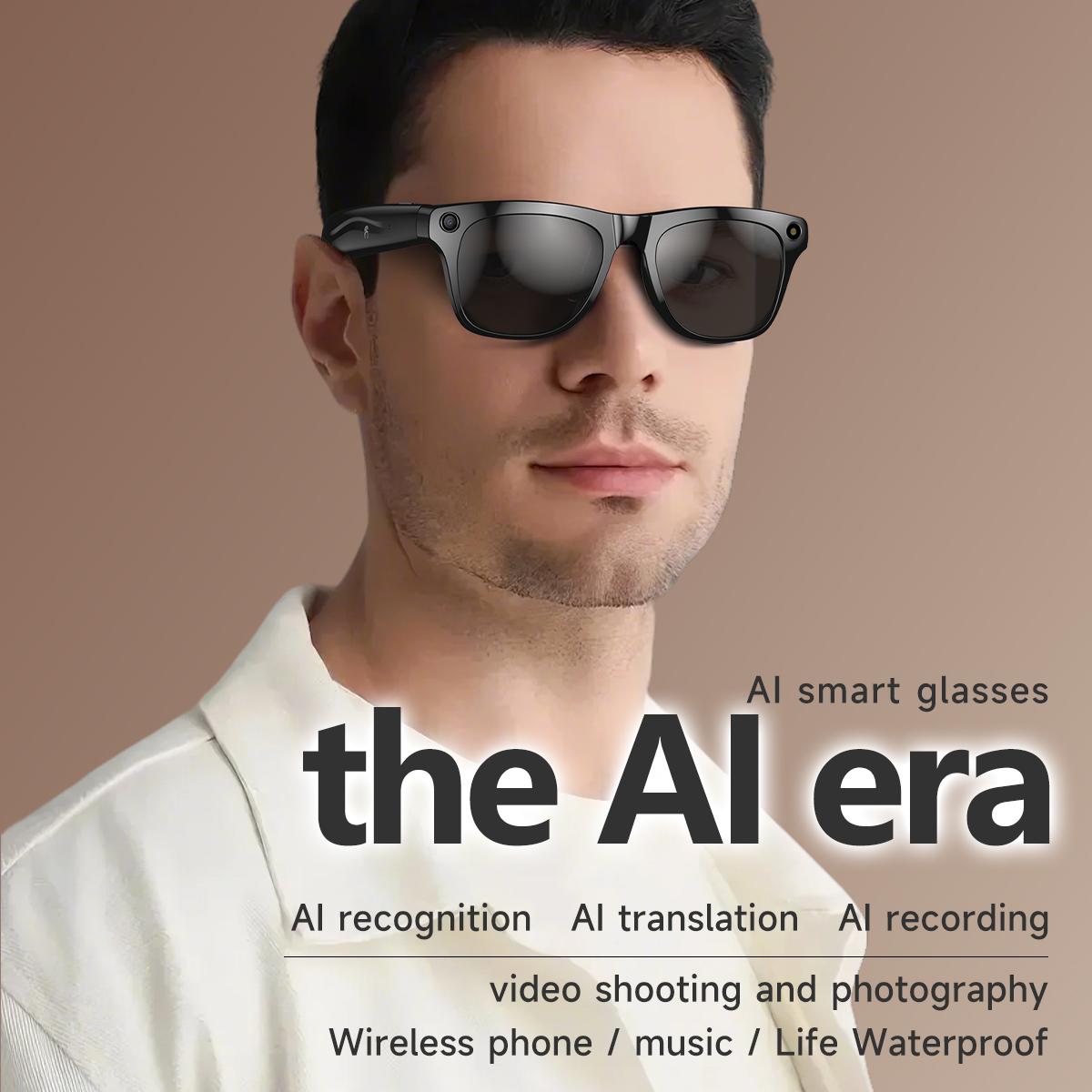 New Smart Glasses Voice Assistant BT Call AI Translation HIFI Headphones HD Anti-shake Camera Lenses Fashion Anti-UV Sunglasses