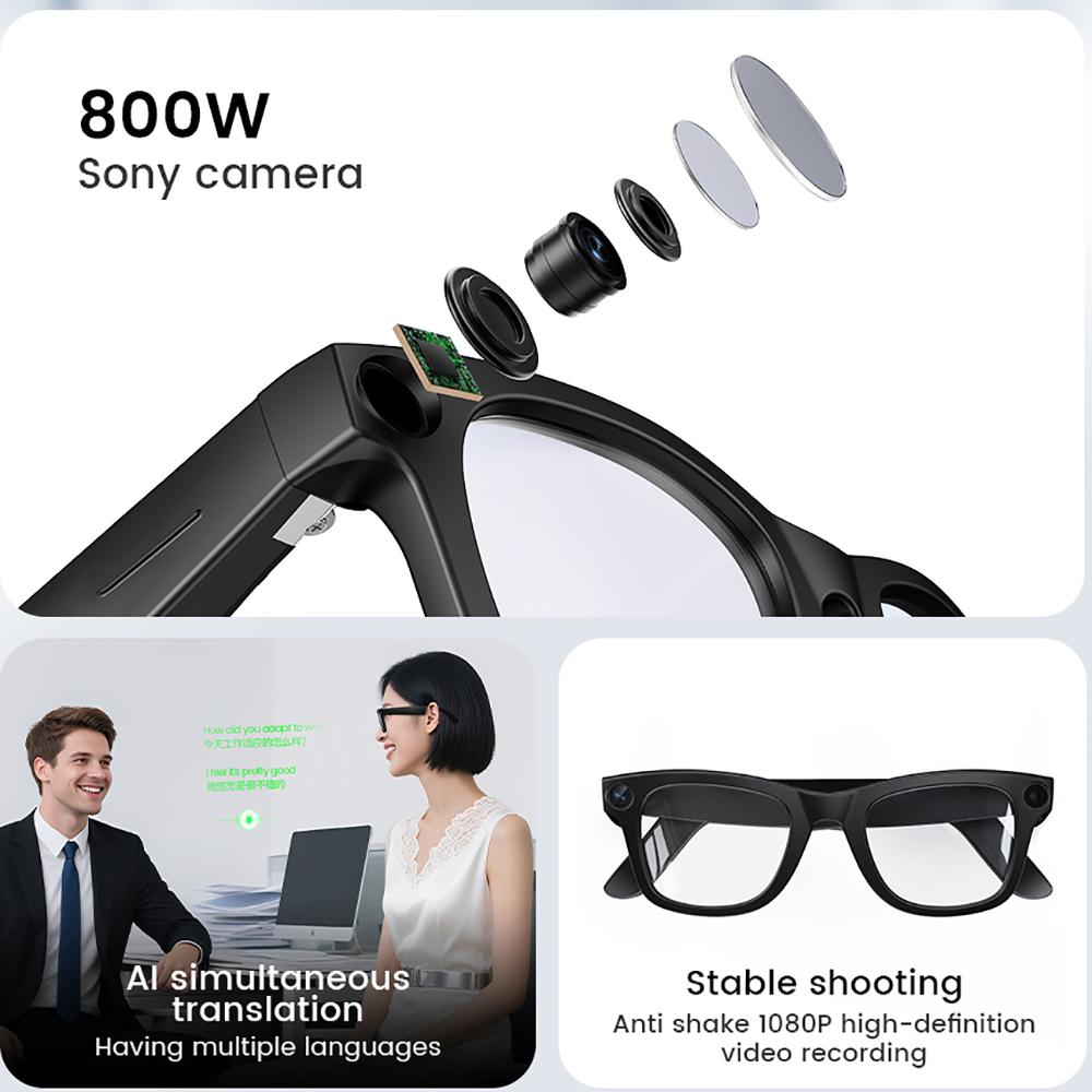 AI Smart Camera Glasses Bluetooth Call Video Recorder Wi-Fi transmission Translation Music Outdoor Anti Blue Light Smart Glasses