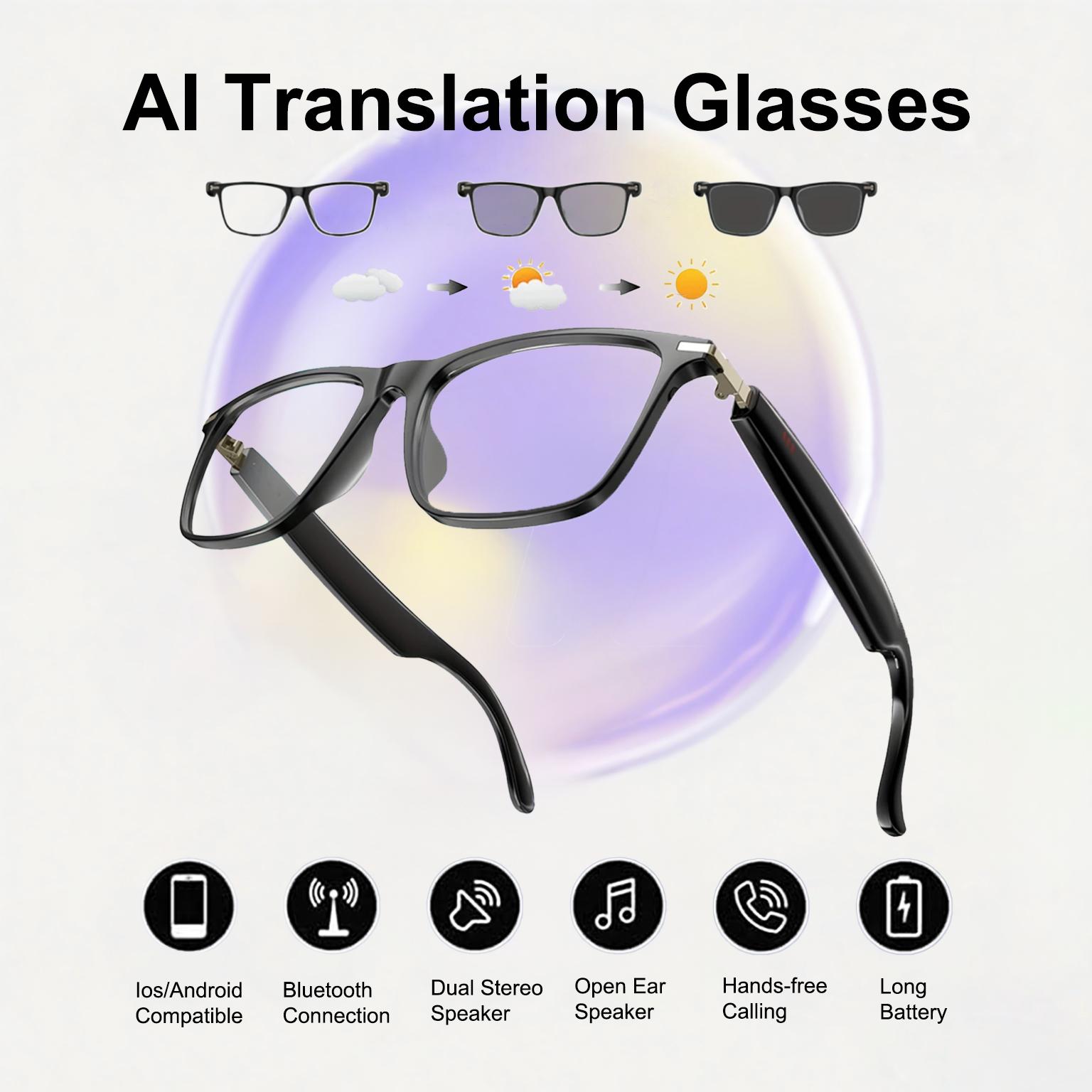 Unboxing and Review: The AI Translation Smart Glasses with photochromic lenses, support 160+ languages real-time translation Experience