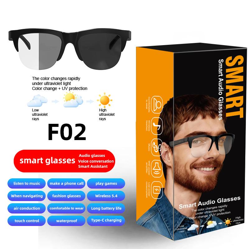 Bluetooth Sunglasses with Clear Lenses F02, Open-Ear Speakers, Blue Light Protection, Smart Touch Control System, Suitable for Office Use and Everyday Life