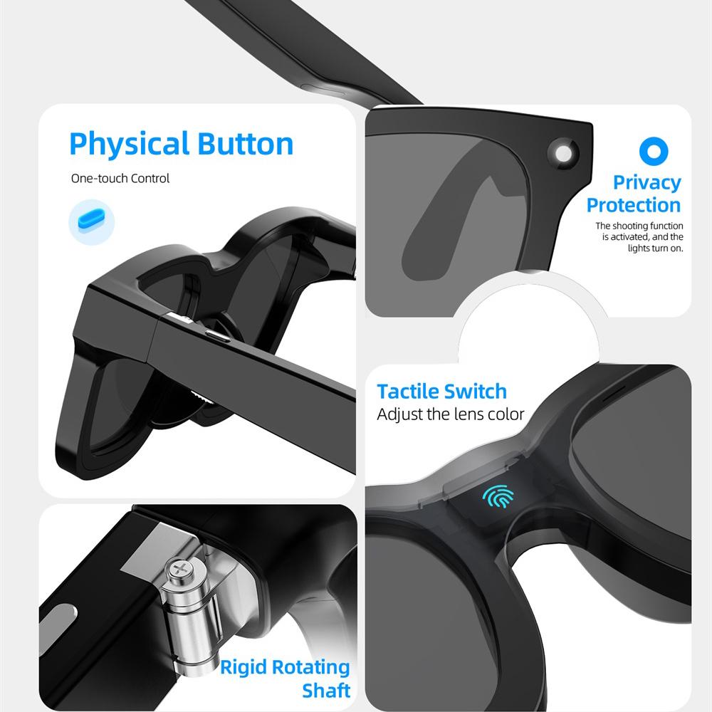 Electrochromic Touch AI Smart Glasses Photo Video Identification Recording Bluetooth Call Eyewear Music Multifunction Sunglasses