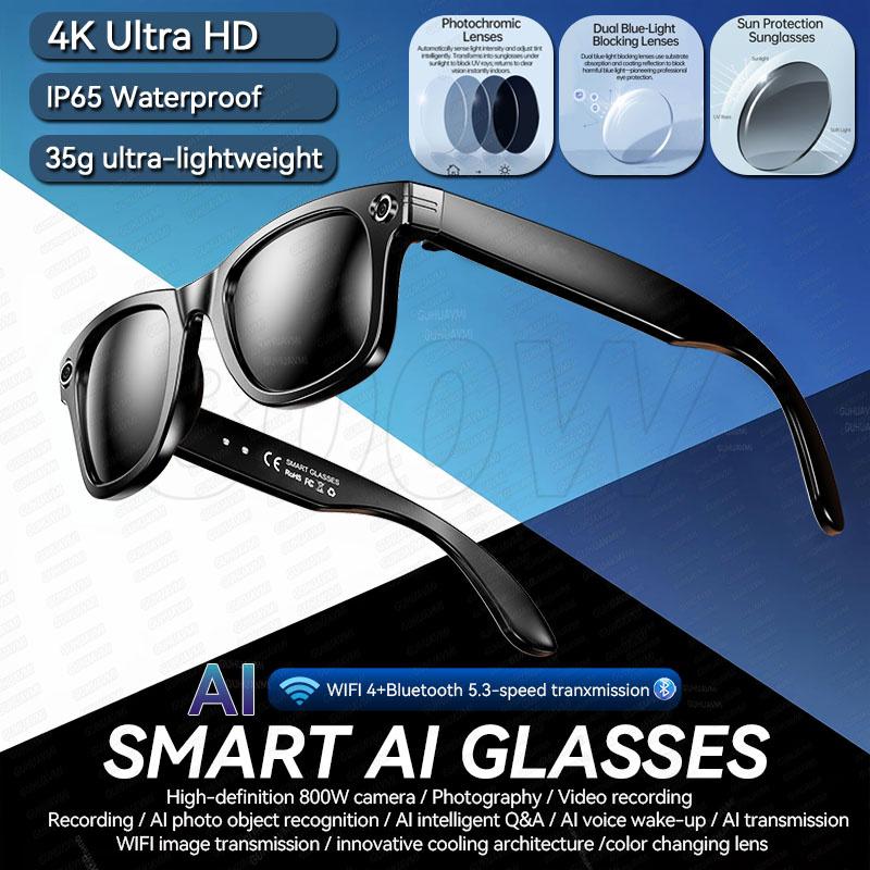 New4K Ultra HD AI Glasses Men Chat IP65 Waterproof Voice Assistant AI Transmission 800W Camera Bluetooth Call Smart Glasses 2025