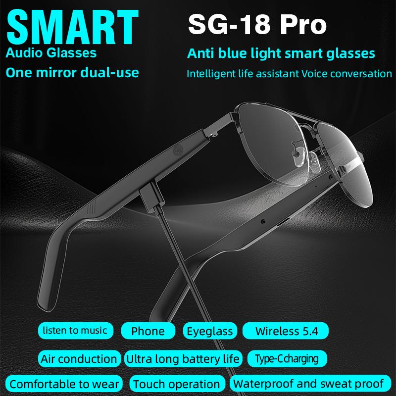 New Styles Fashion SG-15 Pro Smart Glasses Anti Blue Light Audio Glasses Portable Music Stereo For Sports Riding Sunglasses