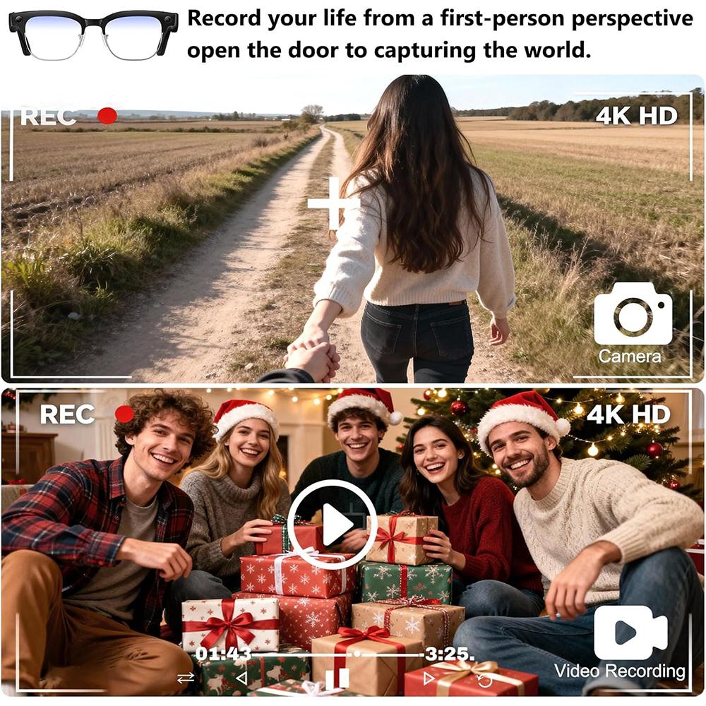 New 1080P HD Smart Glasses With 800W Ultra-Wide Camera Video Recording 4GB AI Photo Recognition Bluetooth Call Translation Voice